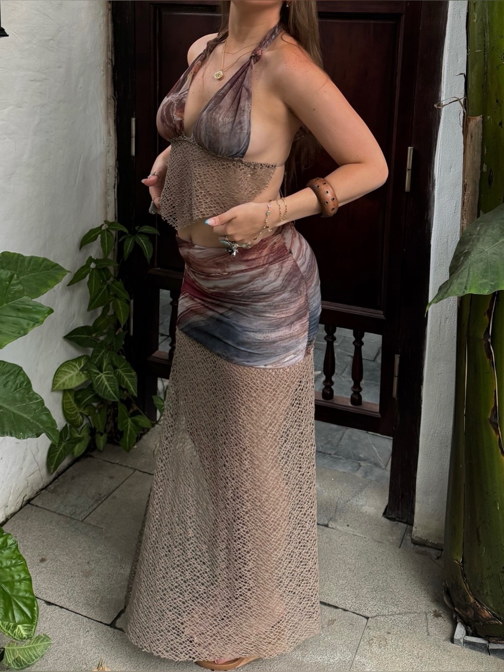 Jaded London Mesh Maxi Skirt Set